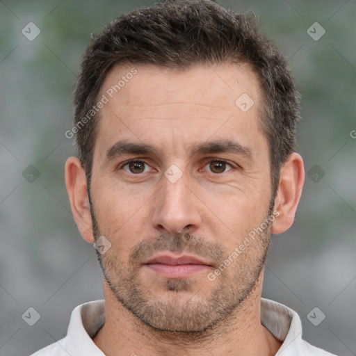 Neutral white adult male with short  brown hair and brown eyes