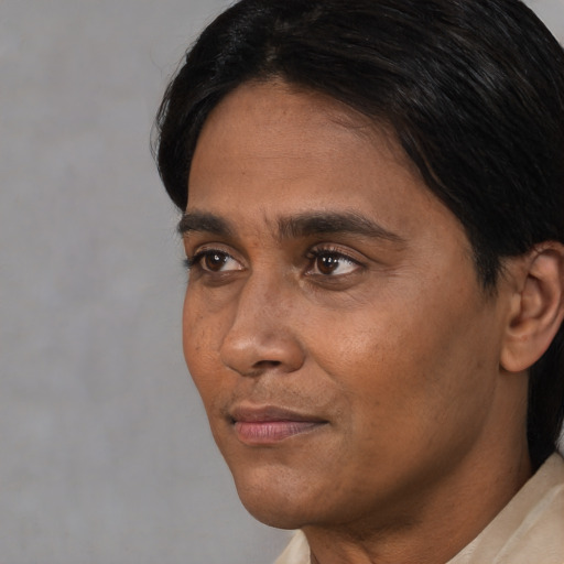 Neutral black adult male with short  black hair and brown eyes