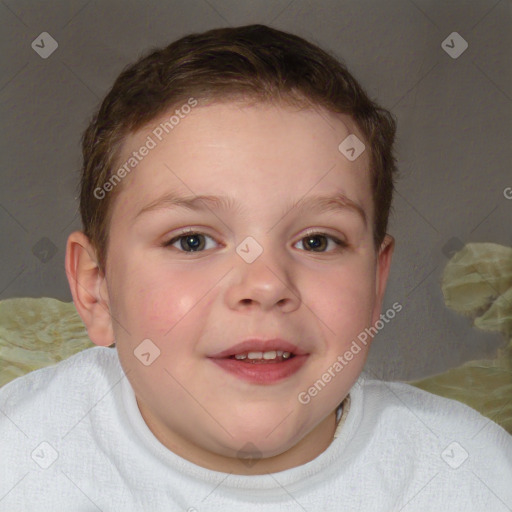 Joyful white child female with short  brown hair and brown eyes