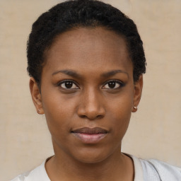 Neutral black young-adult female with short  brown hair and brown eyes