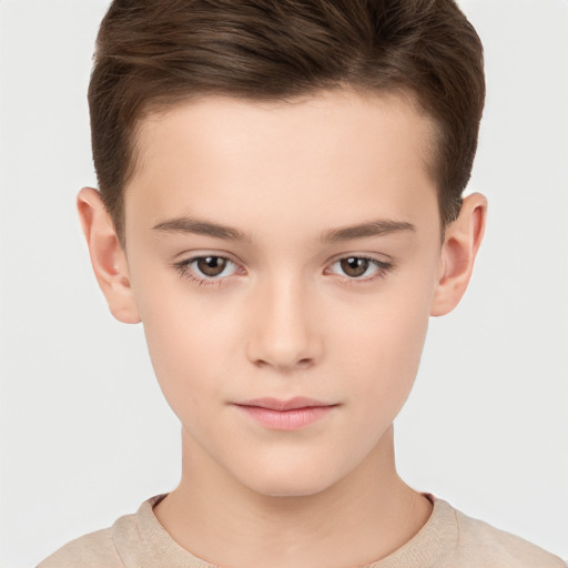 Neutral white child male with short  brown hair and brown eyes