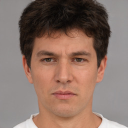 Neutral white adult male with short  brown hair and brown eyes