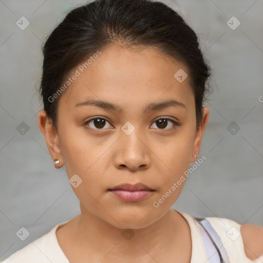 Neutral white young-adult female with short  brown hair and brown eyes