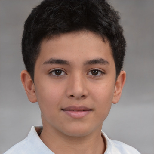 Neutral asian child male with short  brown hair and brown eyes