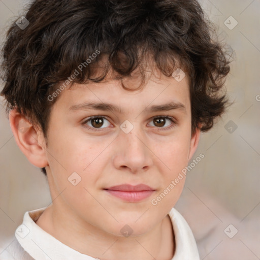 Joyful white child male with short  brown hair and brown eyes