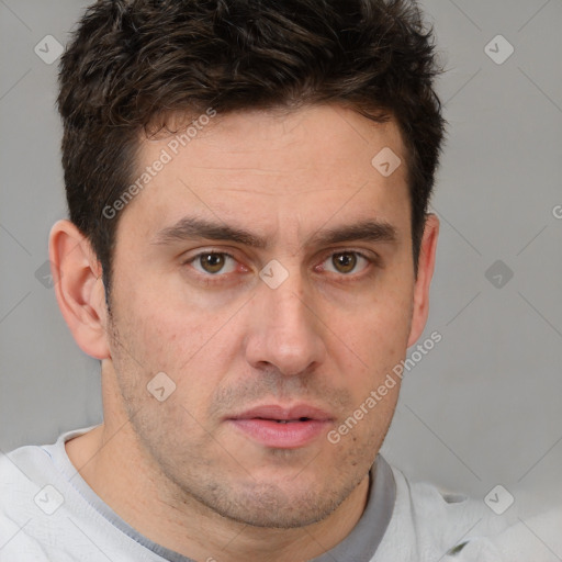 Neutral white adult male with short  brown hair and brown eyes