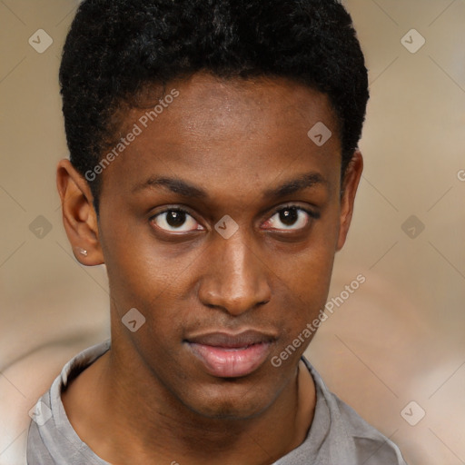 Neutral black young-adult male with short  brown hair and brown eyes