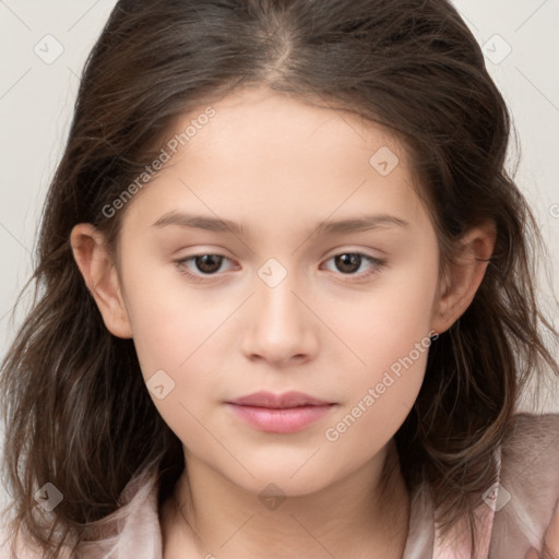 Neutral white child female with medium  brown hair and brown eyes