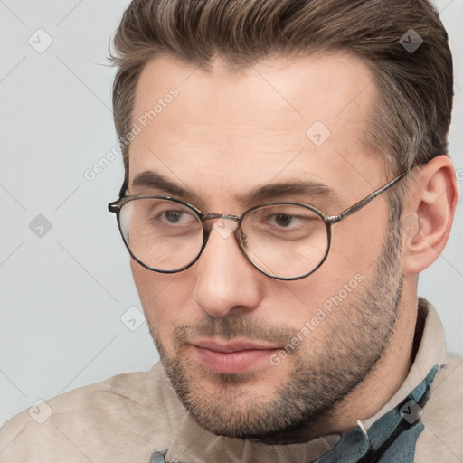 Neutral white adult male with short  brown hair and brown eyes