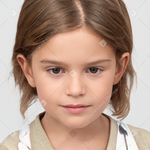 Neutral white child female with medium  brown hair and brown eyes