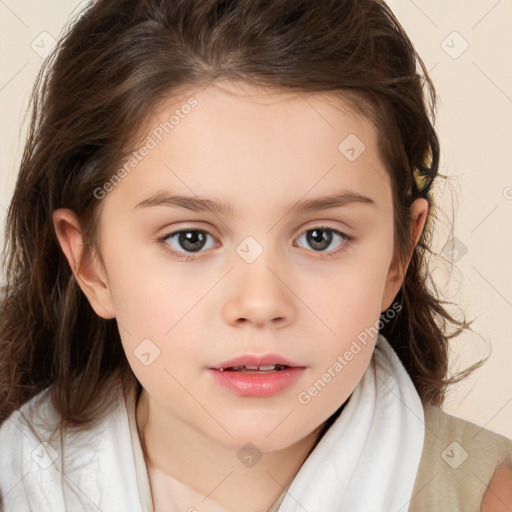 Neutral white child female with medium  brown hair and brown eyes