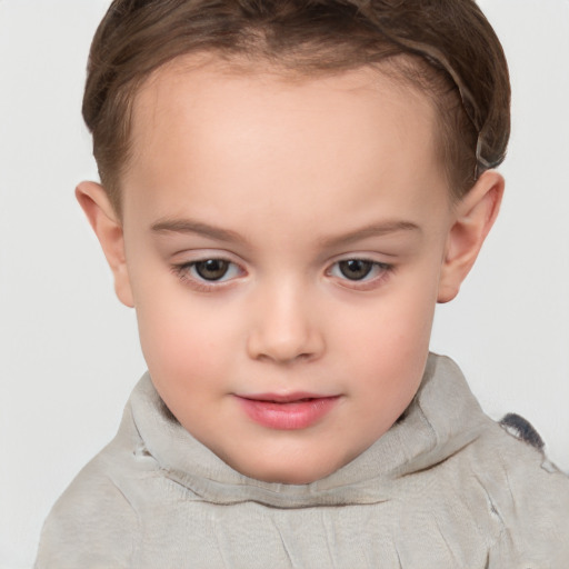 Neutral white child female with short  brown hair and brown eyes