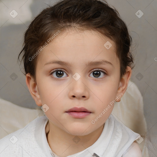 Neutral white child female with short  brown hair and brown eyes