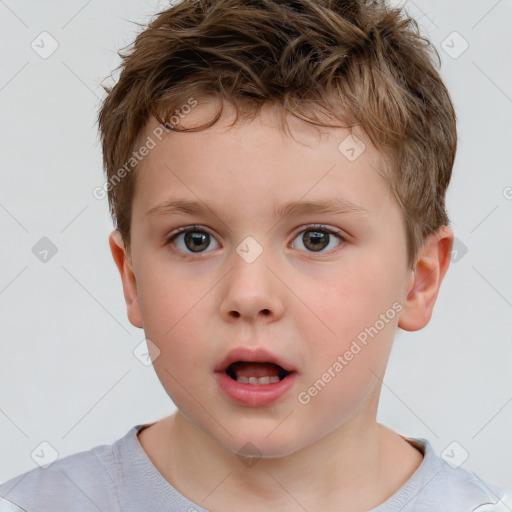 Neutral white child male with short  brown hair and brown eyes