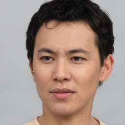 Neutral asian young-adult male with short  black hair and brown eyes