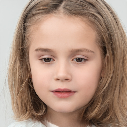 Neutral white child female with long  brown hair and brown eyes