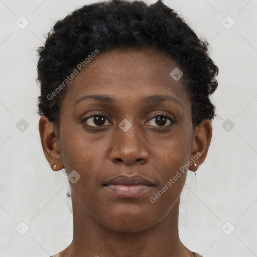 Neutral black young-adult female with short  brown hair and brown eyes