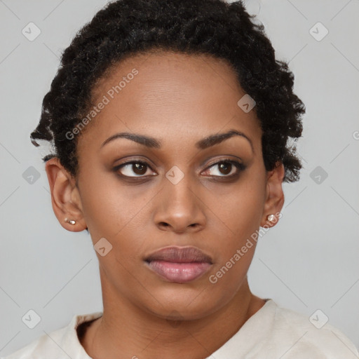 Neutral black young-adult female with short  brown hair and brown eyes