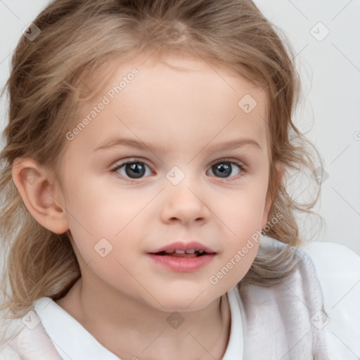 Neutral white child female with medium  blond hair and blue eyes