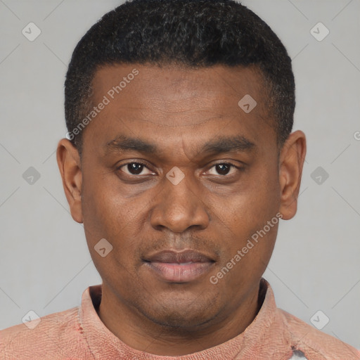 Neutral latino young-adult male with short  brown hair and brown eyes