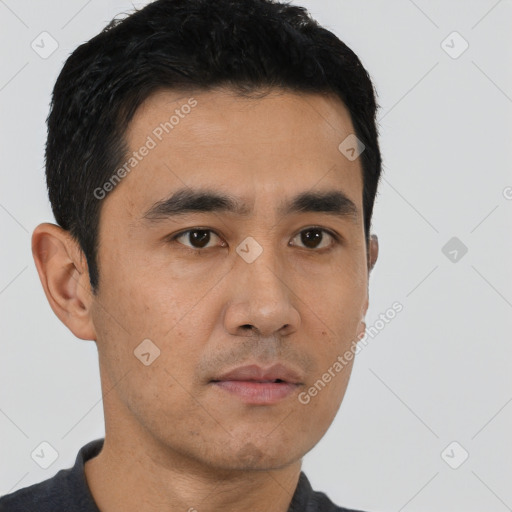 Neutral asian young-adult male with short  black hair and brown eyes