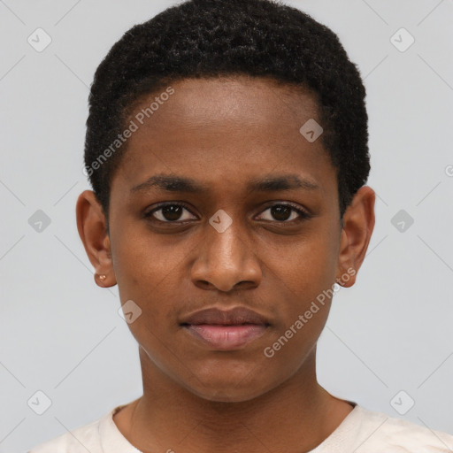 Neutral black young-adult male with short  brown hair and brown eyes
