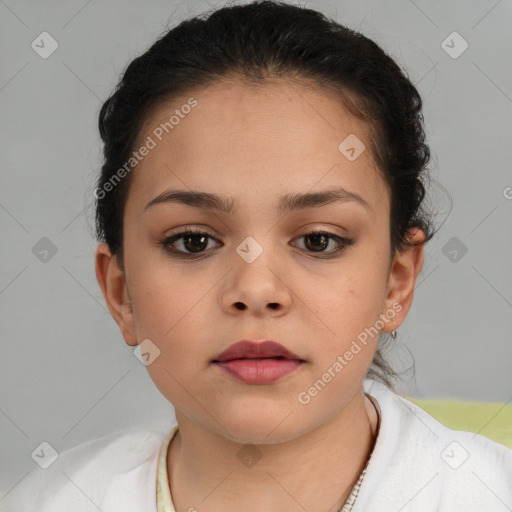 Neutral white child female with short  brown hair and brown eyes