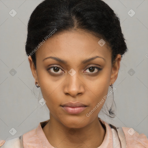 Neutral black young-adult female with short  brown hair and brown eyes