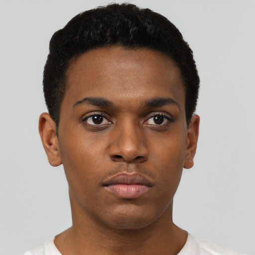 Neutral black young-adult male with short  brown hair and brown eyes
