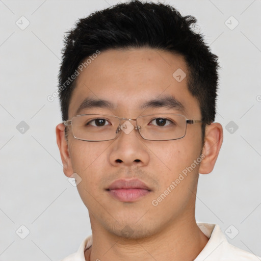 Neutral asian young-adult male with short  black hair and brown eyes