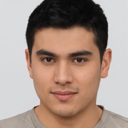 Neutral asian young-adult male with short  brown hair and brown eyes