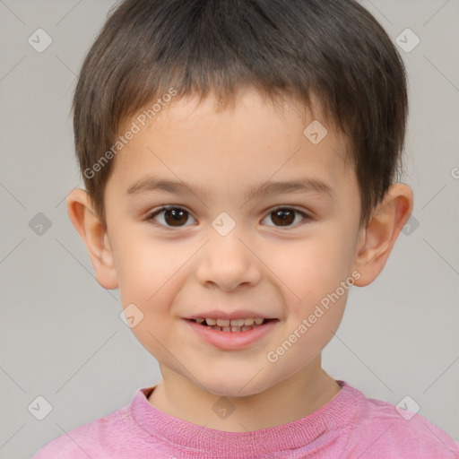 Joyful white child male with short  brown hair and brown eyes