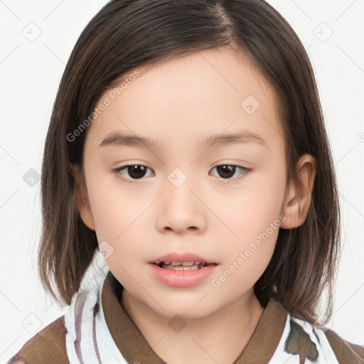 Neutral white child female with medium  brown hair and brown eyes