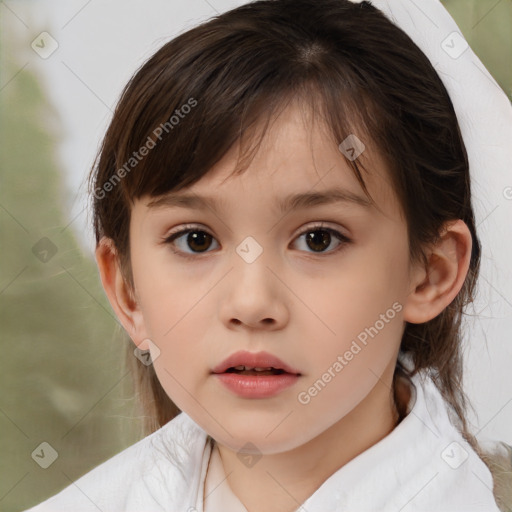 Neutral white child female with medium  brown hair and brown eyes