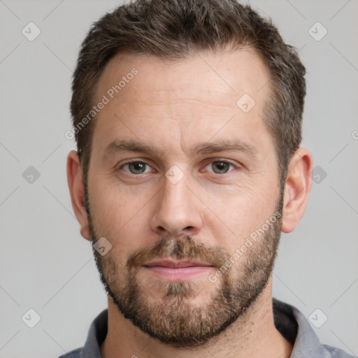 Neutral white adult male with short  brown hair and brown eyes