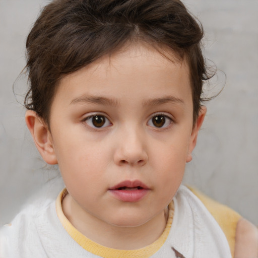 Neutral white child female with short  brown hair and brown eyes