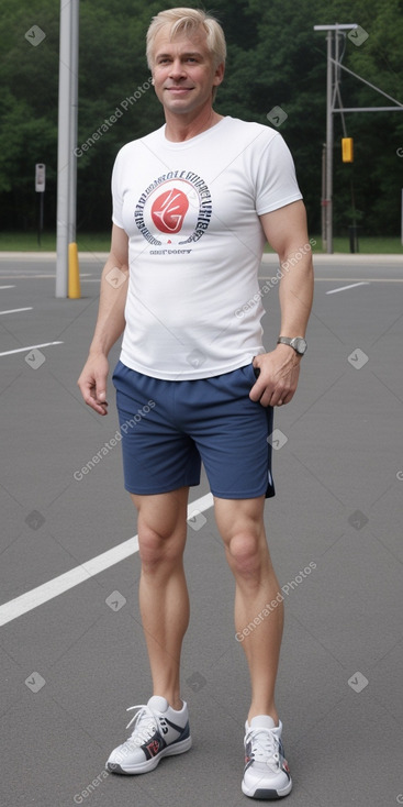 Caucasian middle-aged male with  blonde hair