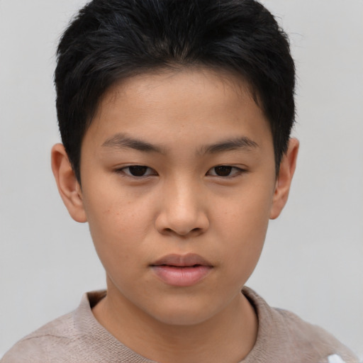 Neutral asian child female with short  brown hair and brown eyes