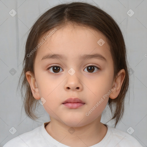 Neutral white child female with medium  brown hair and brown eyes