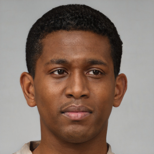 Neutral black young-adult male with short  brown hair and brown eyes