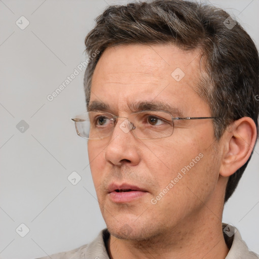 Neutral white adult male with short  brown hair and brown eyes