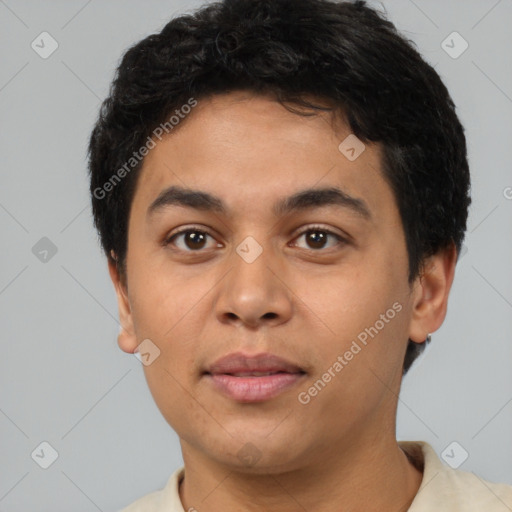 Neutral asian young-adult male with short  brown hair and brown eyes