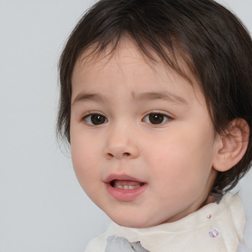 Neutral white child female with medium  brown hair and brown eyes