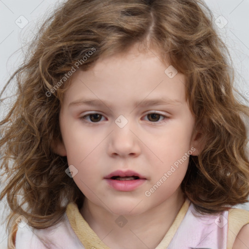 Neutral white child female with medium  brown hair and brown eyes