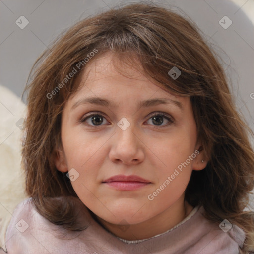 Neutral white child female with medium  brown hair and brown eyes