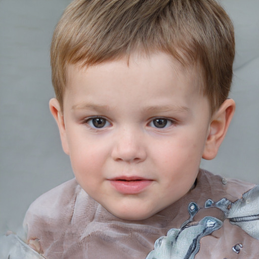 Neutral white child male with short  brown hair and grey eyes