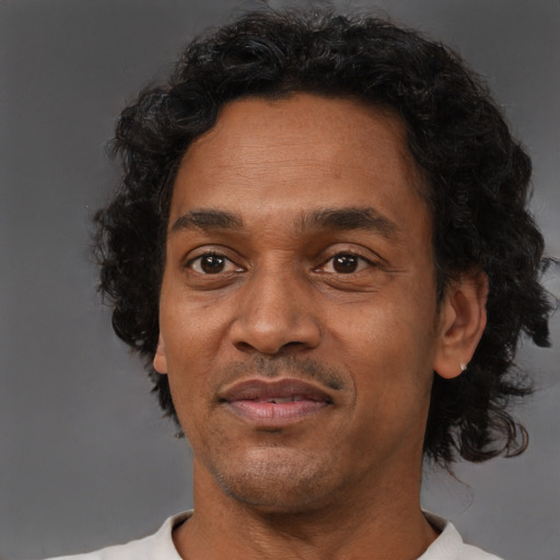 Neutral black adult male with short  black hair and brown eyes