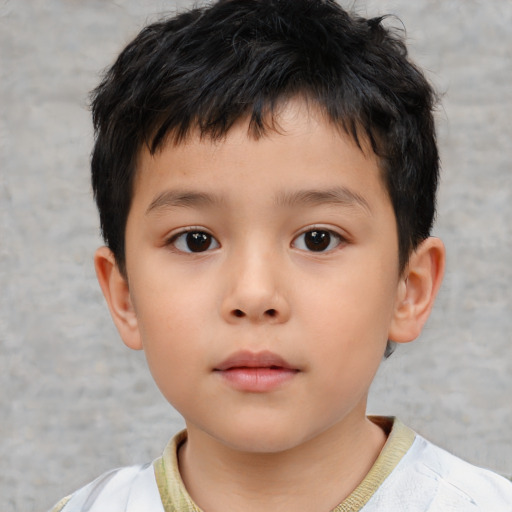 Neutral asian child male with short  brown hair and brown eyes