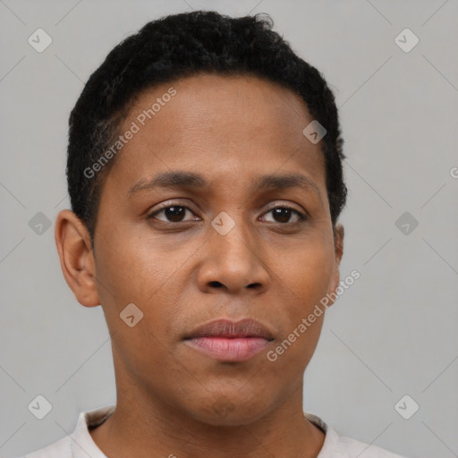 Neutral black young-adult male with short  brown hair and brown eyes