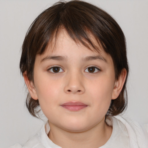 Neutral white child female with medium  brown hair and brown eyes